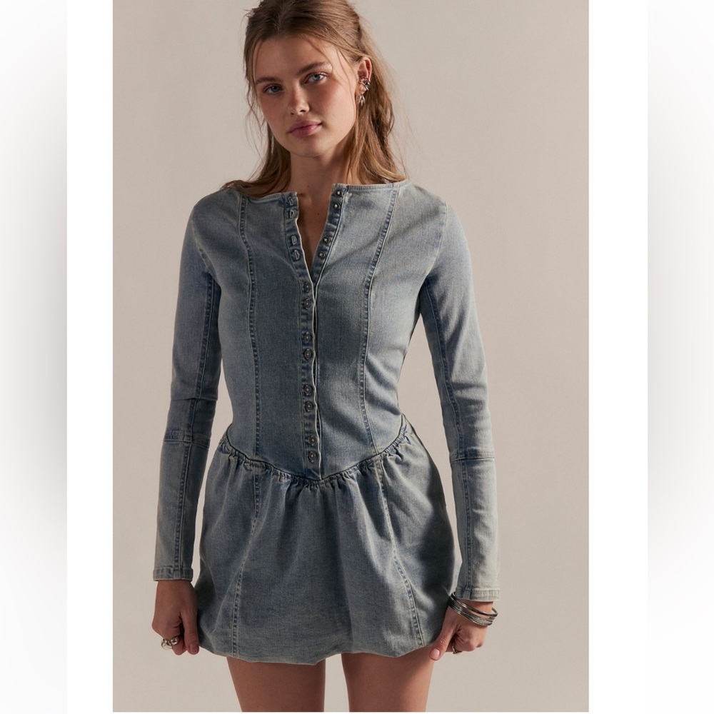 FREE PEOPLE We The Free Kent Denim Mini Dress, Ice Crush, NWT, sizes L & XL